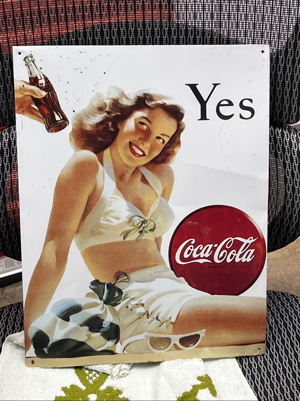 Coca Cola Pin-Up Girl Wall Art in Red, White & Cream